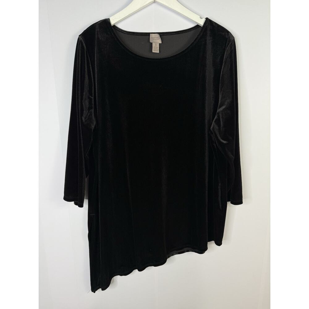 Chicos Asymmetric Tunic Top Womens Sz 3 XL Black Velvet Whimsigoth Witchy Glam‎